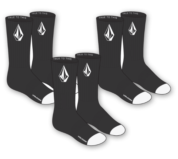 Volcom Full Stone Socks  3 Pairs - Black